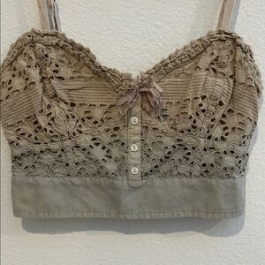 American Eagle Outfitters Taupe-Grey Ombré Lace Cropped Cami